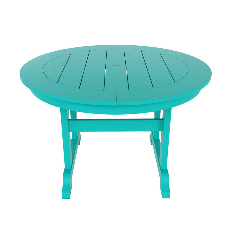 Laguna 47" W Round Plastic Outdoor Dining Table with Umbrella Hole, Turquoise