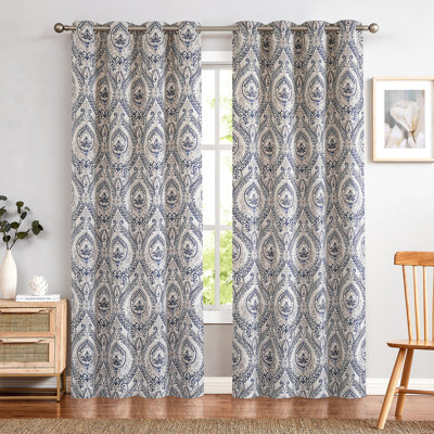 Vintage Damask Curtains Elegant Medallion Patterned Room Darkening Curtains for Bedroom Grey on Greige