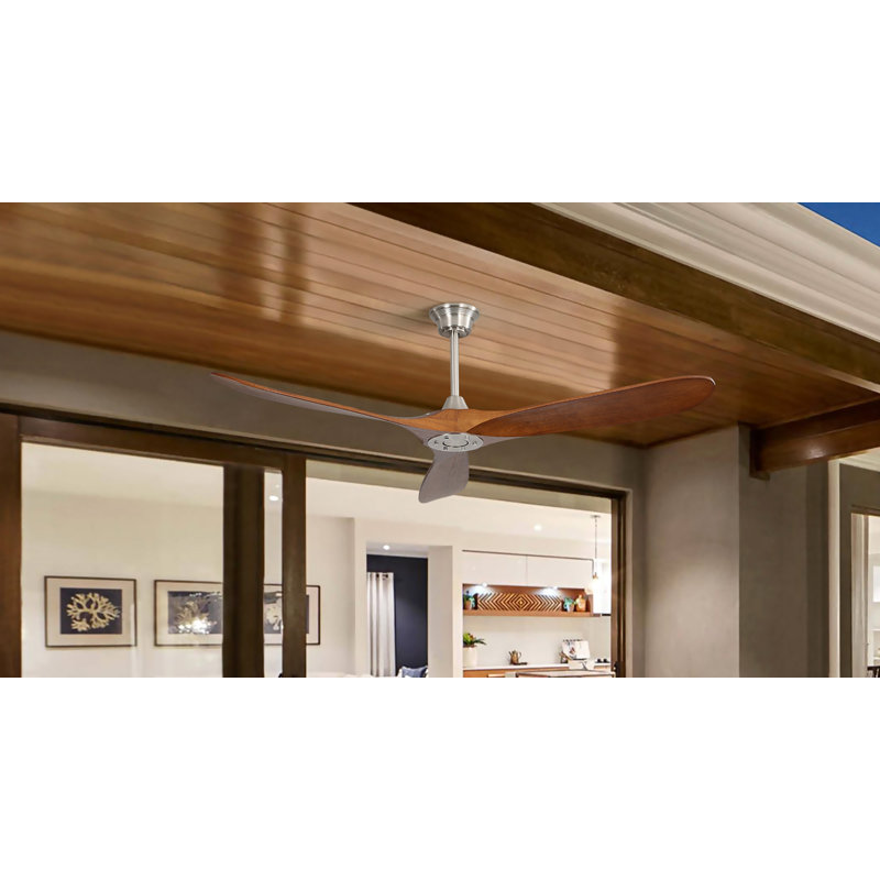 Ventilateur de plafond d'intérieur moderne de 60 pouces avec télécommande à 6 vitesses et 3 pales en bois massif pour le salon
