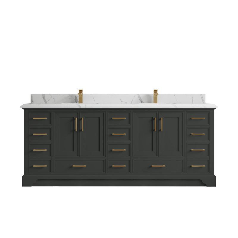 Meuble-lavabo double avec plateau Charlotte 84, Calacatta Laza