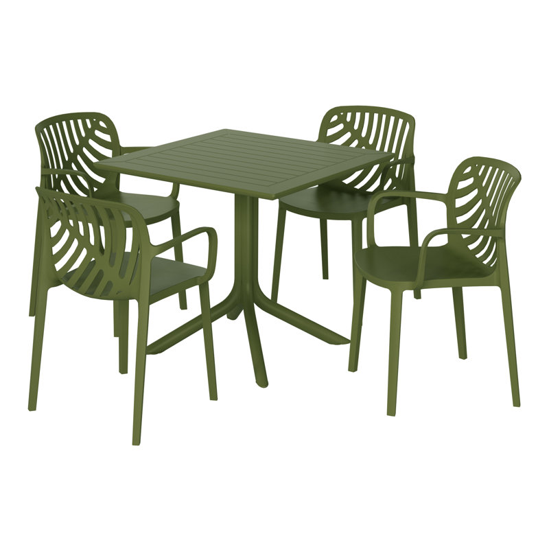 4-Person Outdoor Square Dining Set, Green