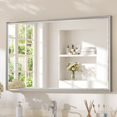 Beveled Bathroom Vanity Mirror with Tempered Glass and Aluminum Frame
