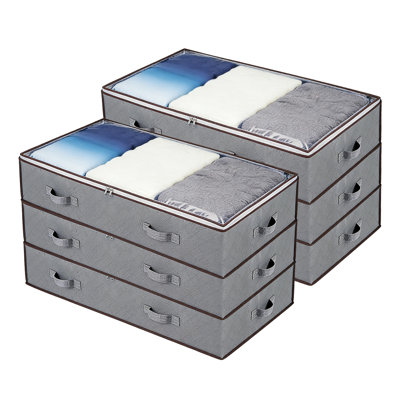 4 Pack Underbed Storage Bags Grey Foldable Clothes Organizer Low Profile Blanket Quilt Storage Box Containers with Reinforced Handles
