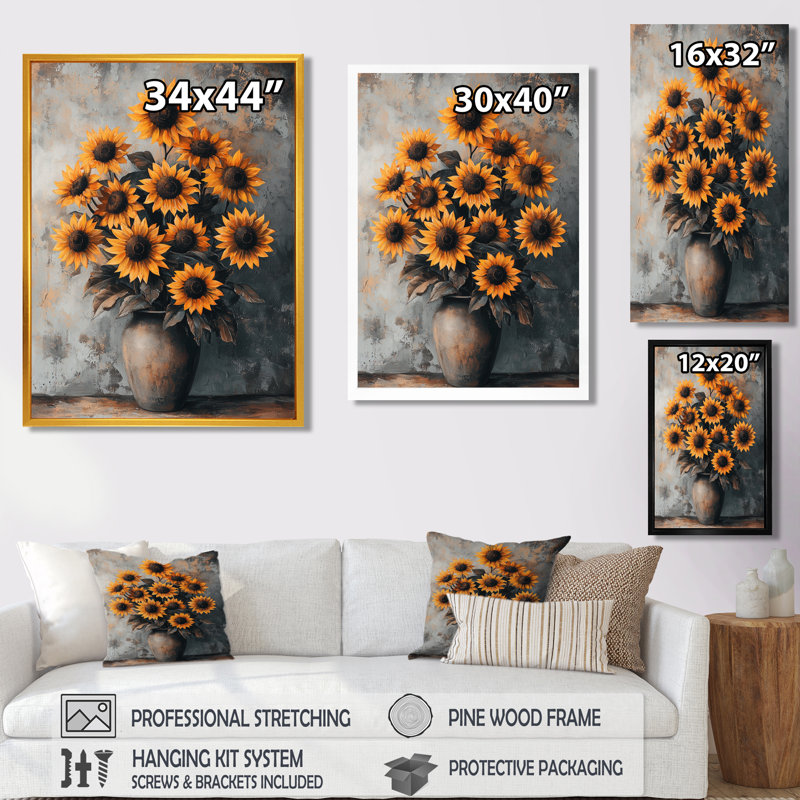 Divany - art mural floral, H 32 po x l 16 po, Argent argent, Reproduction encadrée d'une seule photo