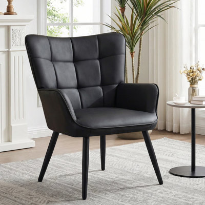  Chaise d'appoint moderne Mid-Century avec dossier et pieds en métal, fauteuil demi-tonneau à oreilles pour le salon, la chambre et le bureau