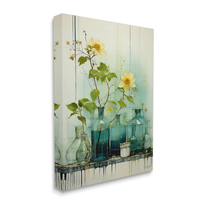 Design d'art moderne sur toile Modern Jars & Florals par Rb, H 20 po x l 16 po