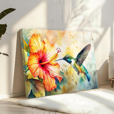 Oiseau blanc avec colibri et fleur printanière
