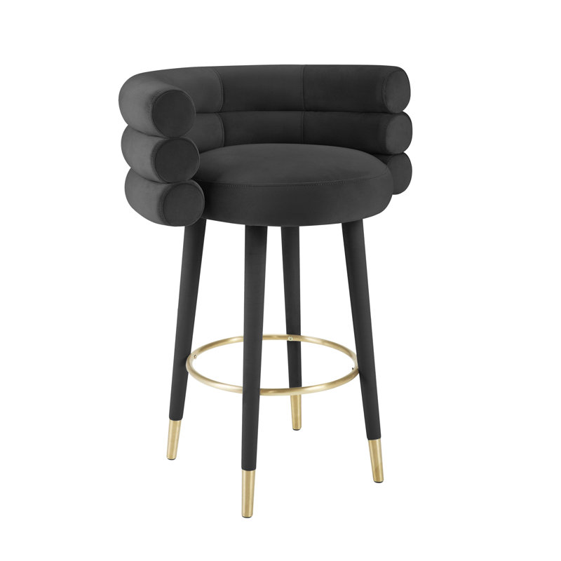 Hallatrow Upholstered Counter Stool, Bar Stool (30.3" Seat Height), Black Velvet