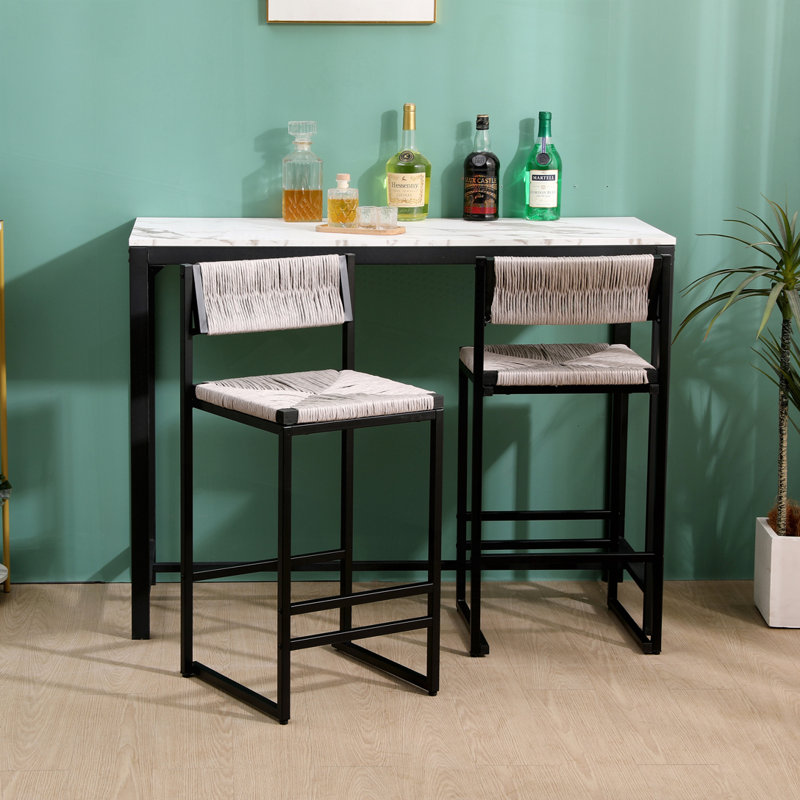 Set of 2 kitchen bar stools with footrest, paper rope weave counter height dining chairs, style b, Gray