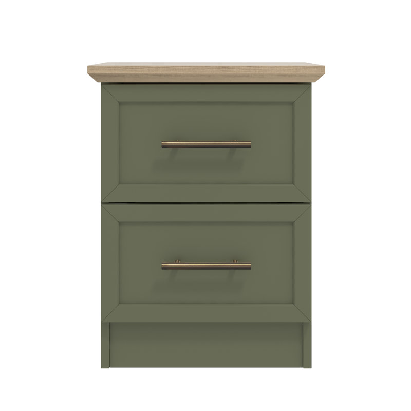 August Grove 2 Drawer Bedside Table, Kale Green
