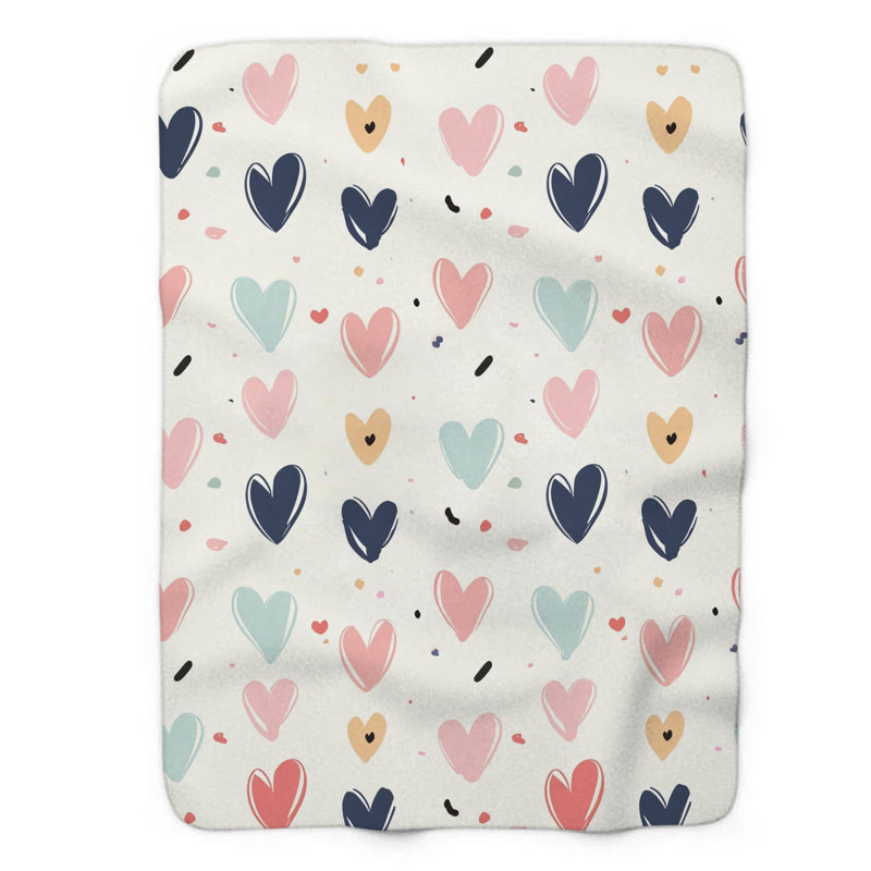 Adorable cœur mélodique - couverture Sherpa de qualité supérieure 1 pièce, Lit simple