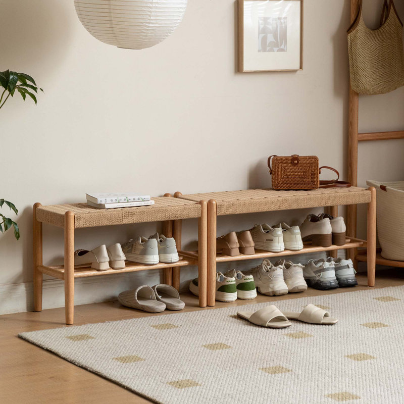 Banc à chaussures en hêtre massif 23,6 po, l 23,6 po