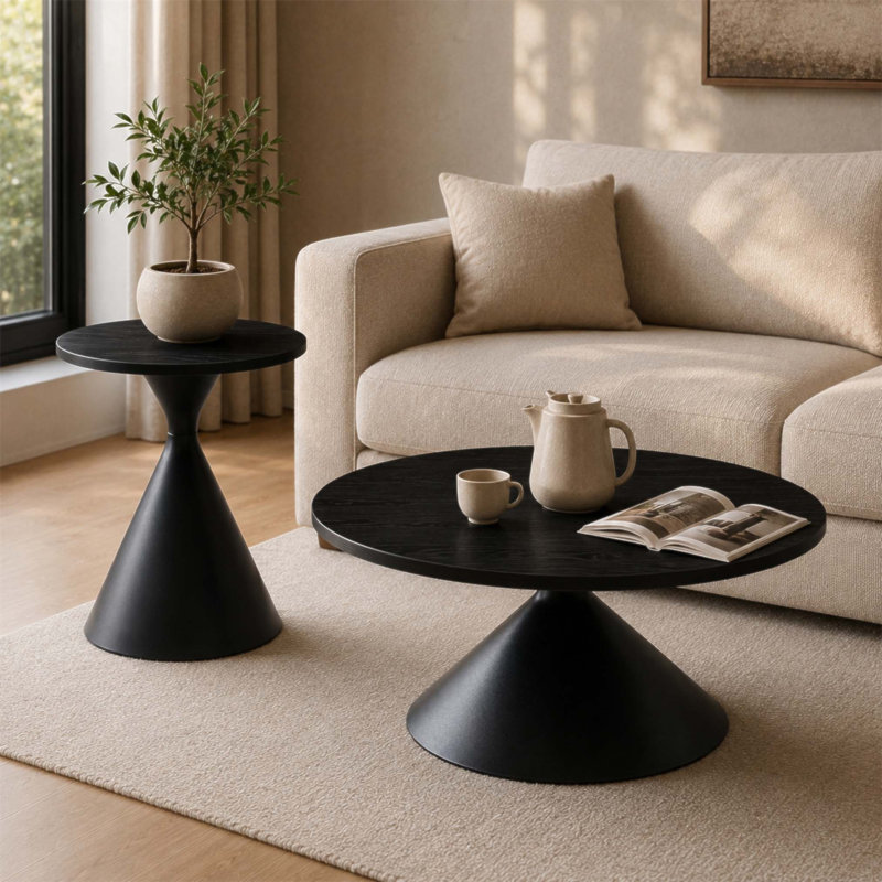 Ensemble de tables basses rondes 2 pièces avec plateau à motifs et base en acier, multifonctionnel et élégant pour la vie moderne