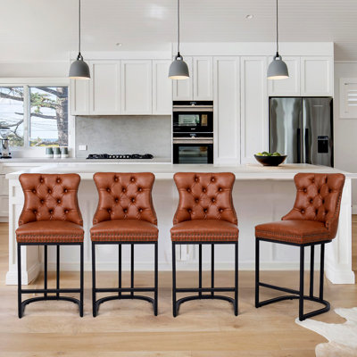26'' Modern Counter Stools with Tufted and Nailhead Trim