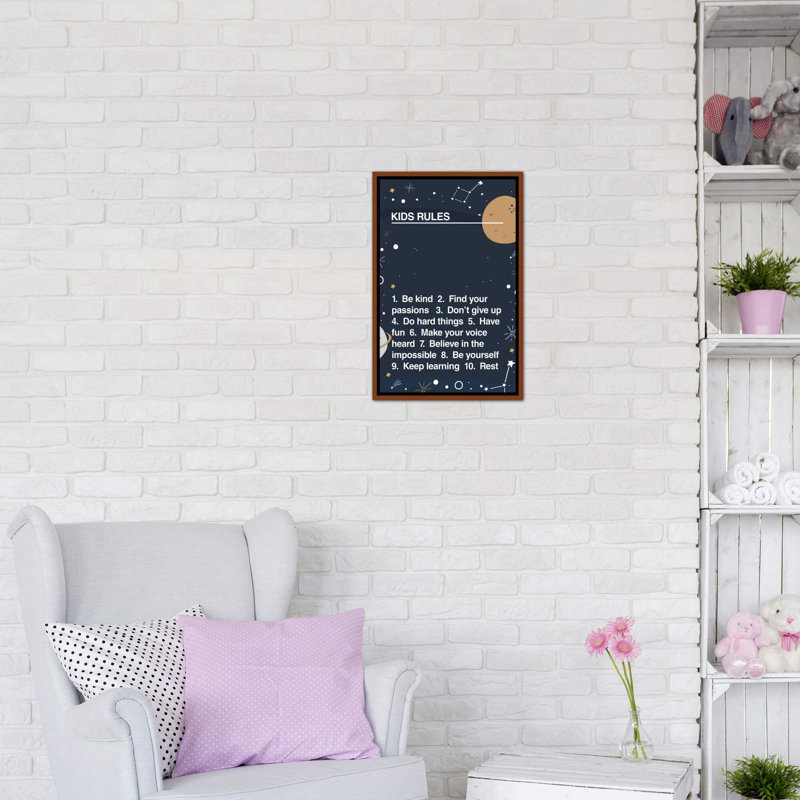 Kids Rules - impression d'art textuel, Toile avec cadre brun, Pas de tapis, H 26 po x l 18 po x 1,5 po