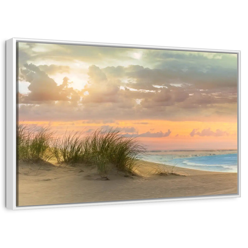 Herbe de mer et crépuscule, Cadre flottant blanc, 40 po x 27 po