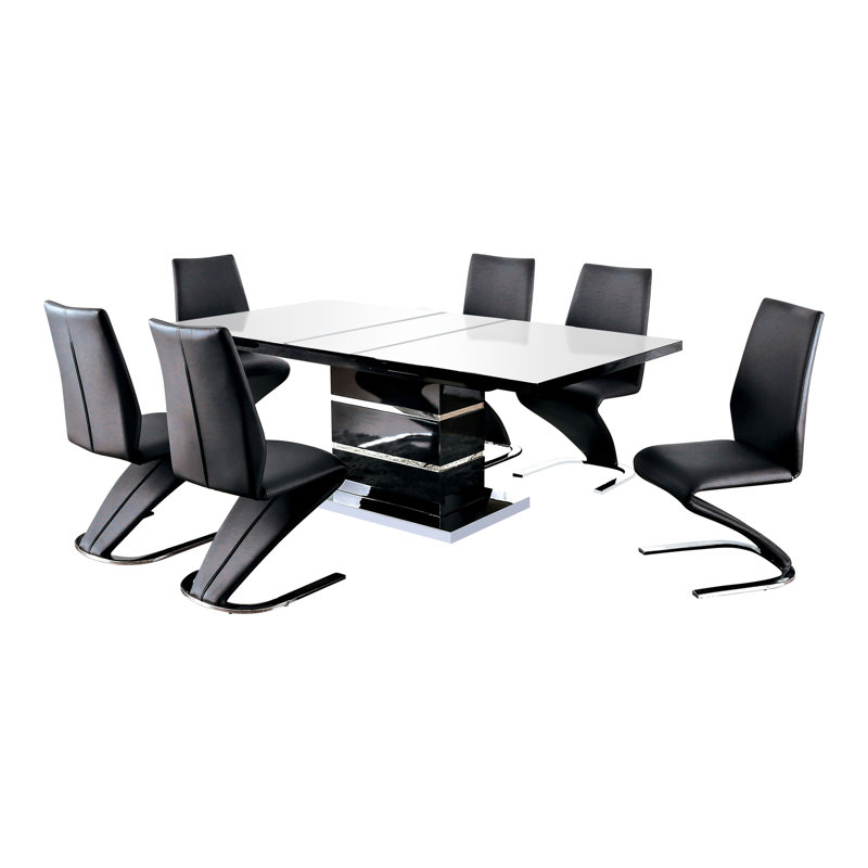 Ayleth 7-Piece Extendable Dining Table Set, 7 Pieces: Table, 6 Chairs, Black