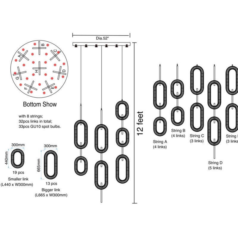 Lustre en acier inoxydable à 32 lumières Windfall JEWEL, Fumée, H 4 po x l 20 po x P 20 po, Nickel poli