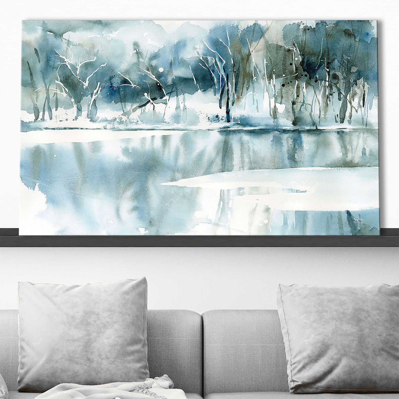 «Blue Reflections» par Katrina Pete - Peinture, Toile tendue, H 28 po x l 48 po x P 1,5 po