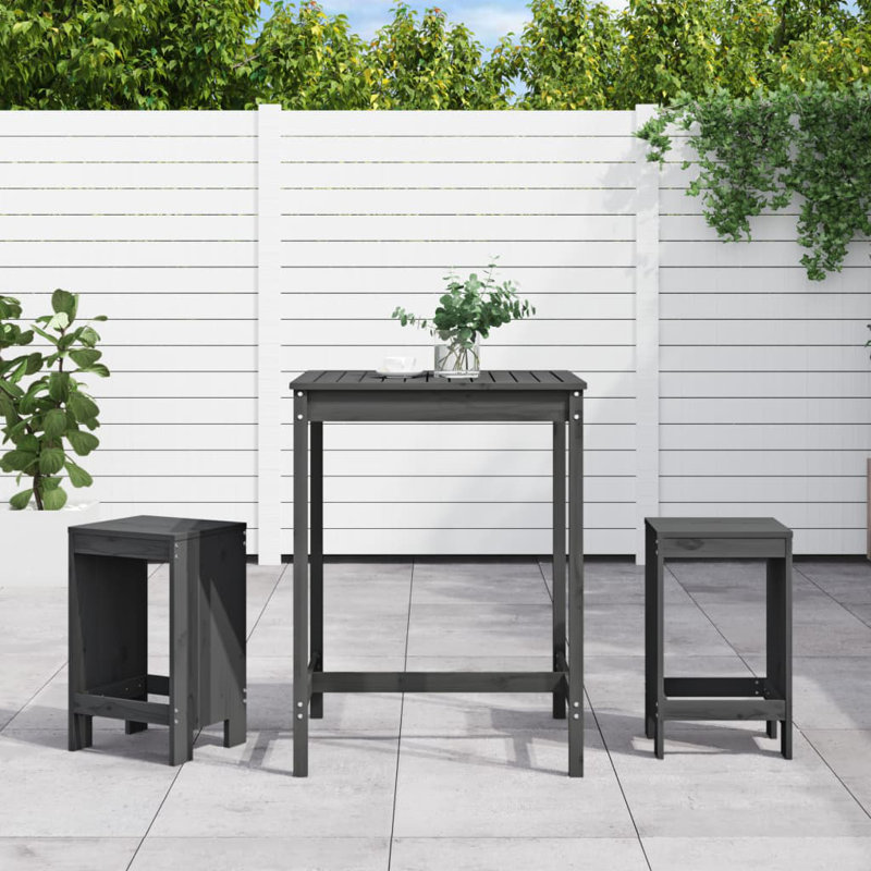 Niamora 17 Stories Bar Set with Wood Frame and Solid Wood Outer Material, Grey