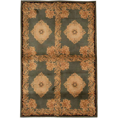 Tapis vert et ivoire noué à la main de haute qualité