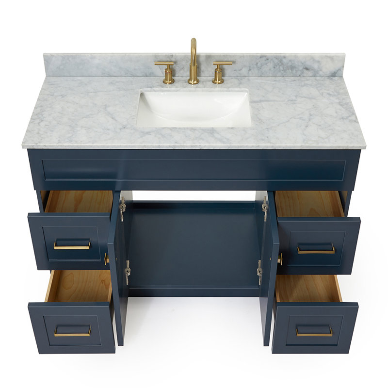 Partham 49'' Single Bathroom Vanity with Carrara Marble Top, Midnight Blue
