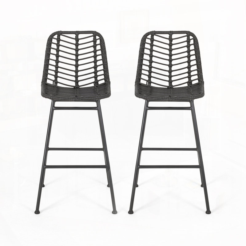 Tabourets de bar d'extérieur en osier, Gris