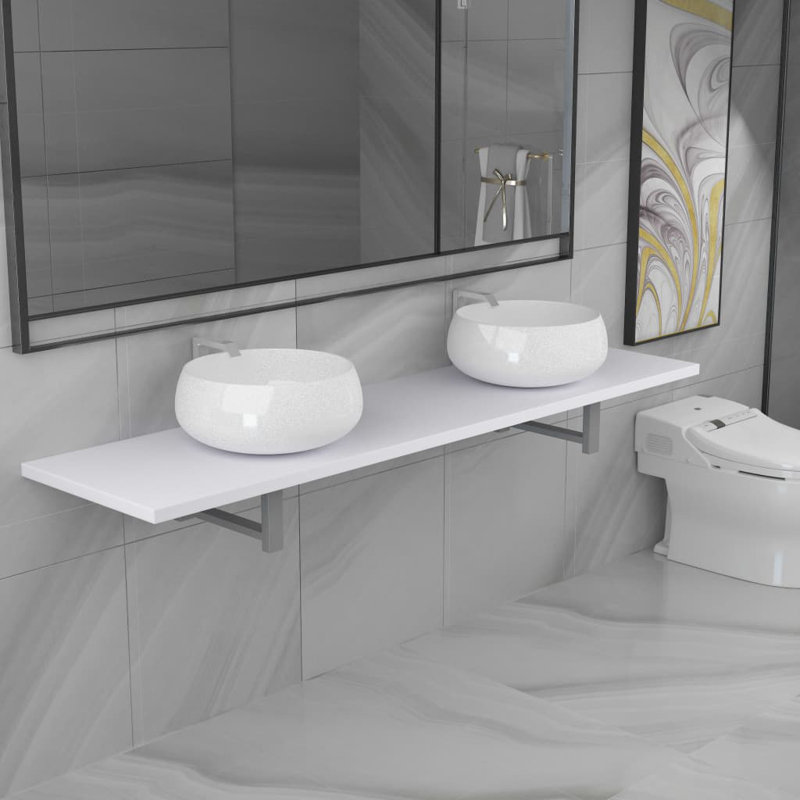 Bellefield 1600mm Double Bathroom Vanity with Vessel Ceramic Basin, White, White
