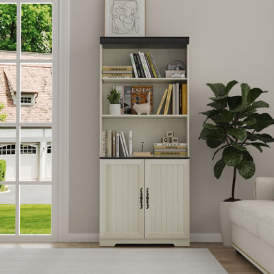 Armoire de rangement de 70,86 po de hauteur, vitrine cubique à 5 niveaux avec tablettes réglables et portes de grange, bibliothèque autoportante en bois aggloméré pour chambre à coucher, salon, cuisine, garde-manger, armoire de bar