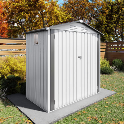 6X3.5Ft Metal Tool Shed With Sealed Waterproof Roof And Skylight Window, Can Be A Pet House, Quick Assembly, White Color Clear Window Ventilation Holes, Ideal For Courtyard Patio Storage, Gray Color,