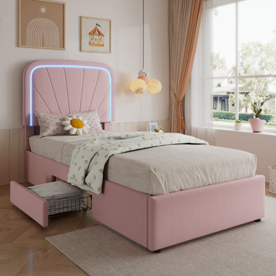 Upholstered bed WITH 2 DRAWERS VELVET PINK