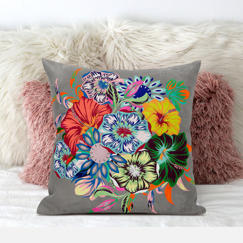 Housse et insert de coussin décoratif en polyester , 18 po x 18 po, Vert / rose