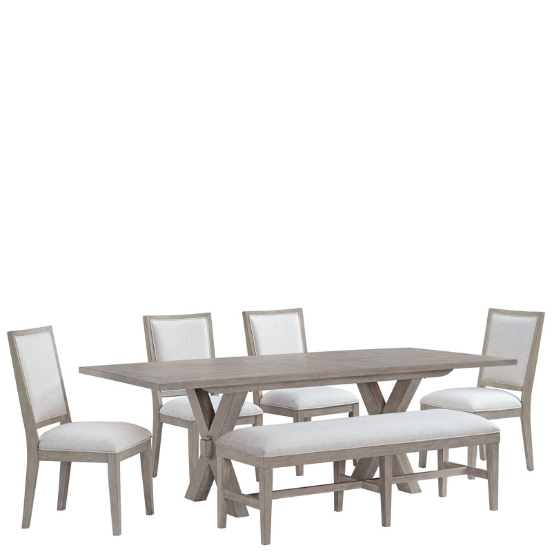 Rectangular Dining Table With Dining Bench And 4 Upholstered Chairs