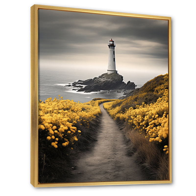 Brume côtière - art mural sur toile océan côtier, Cadre flottant doré, H 44 po x l 34 po x P 1,5 po