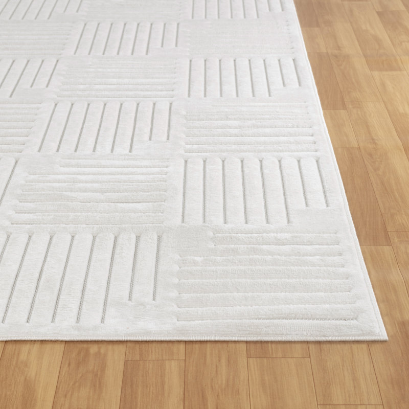 Milaim In- & Outdoor Scandi Modern Boho White Area Rug, Rectangle 160 x 220cm