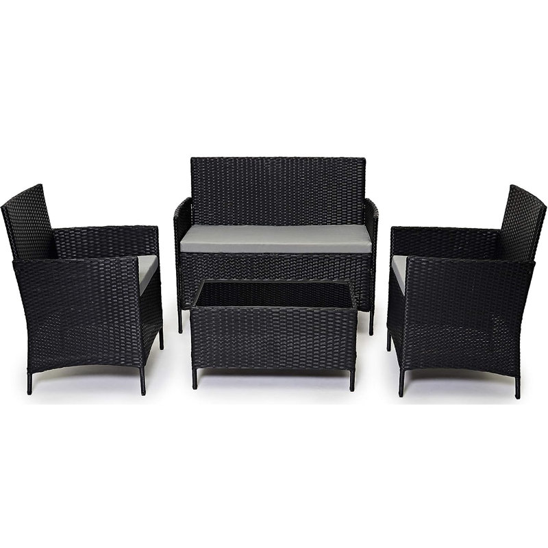 Beeley Polyethylene (PE) Wicker 4 - Person Seating Group with Cushions, Grey, Black