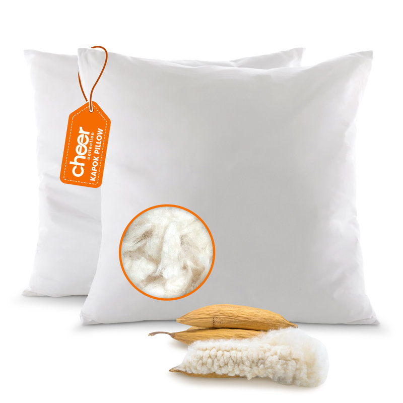 Set of 2 White Cotton Kapok Fiber Throw Pillows