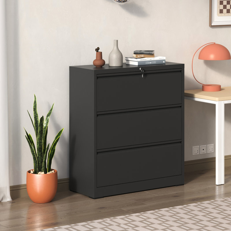 3 Black Metal Filing Cabinet With Lock For Office Documents Locking File Cabinet, Metal, Storage, Black