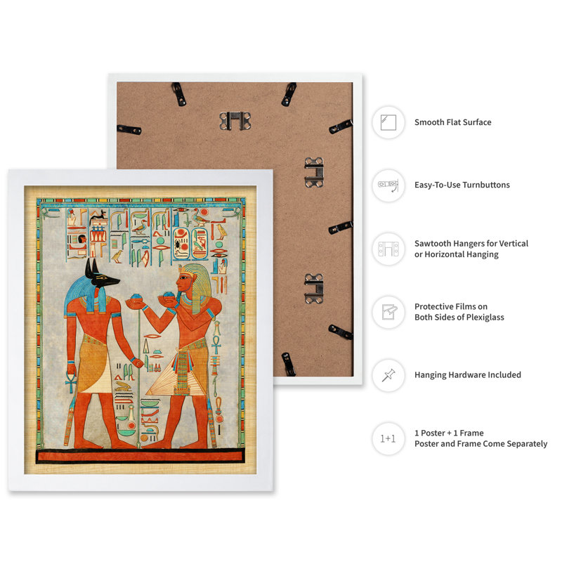 Le roi avec Anubis, tombe d'Haremhab, H 24 po x l 32 po, Affiche, Encadrement blanc
