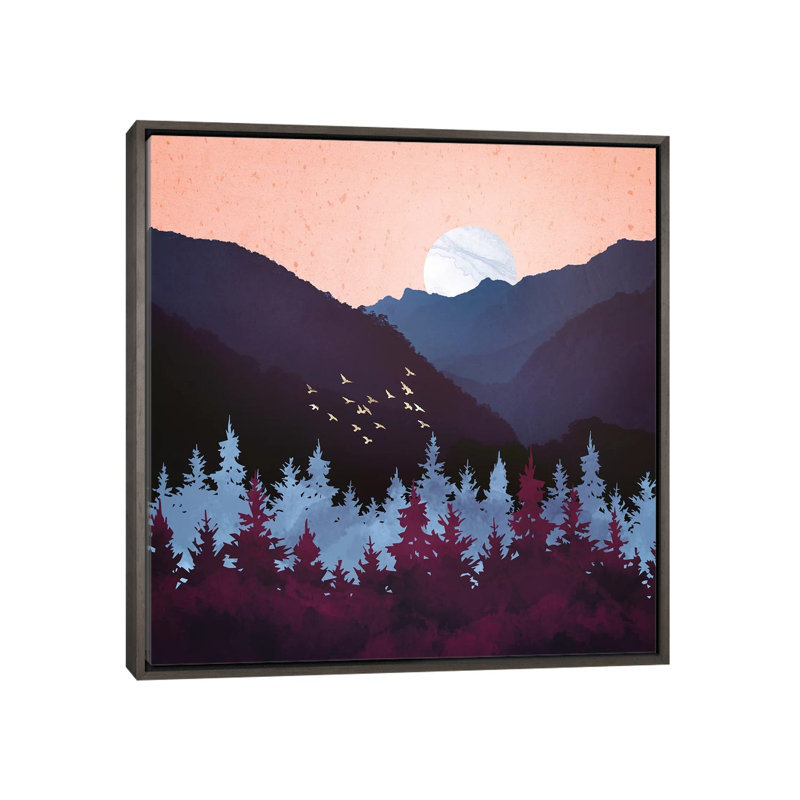 Mulberry Dusk - impression d'art graphique, Aucun mat, H 18 po x l 18 po x 1,5 po, Toile avec cadre gris