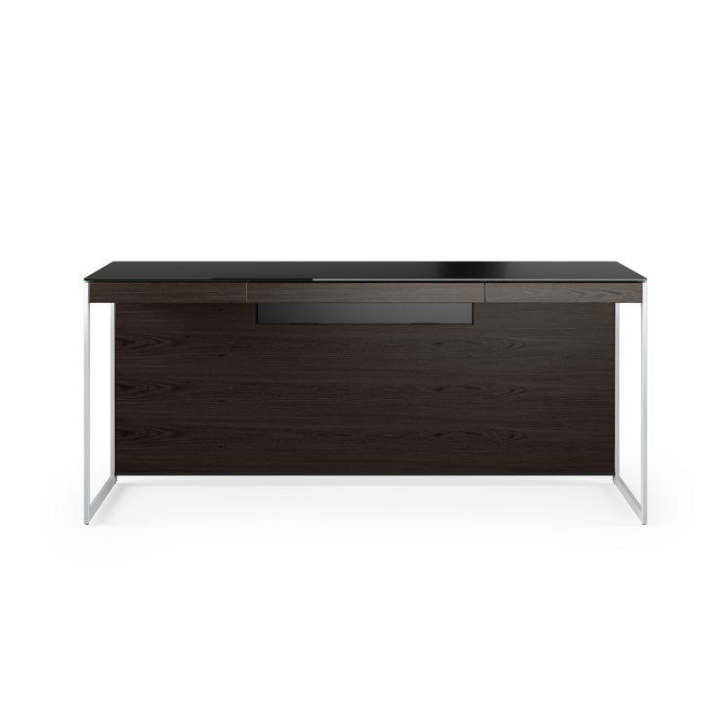 Bureau en verre Sequel 20, Bois de frêne teint gris anthracite / nickel sati, 24,75 po H x 66 po L x 24 po P