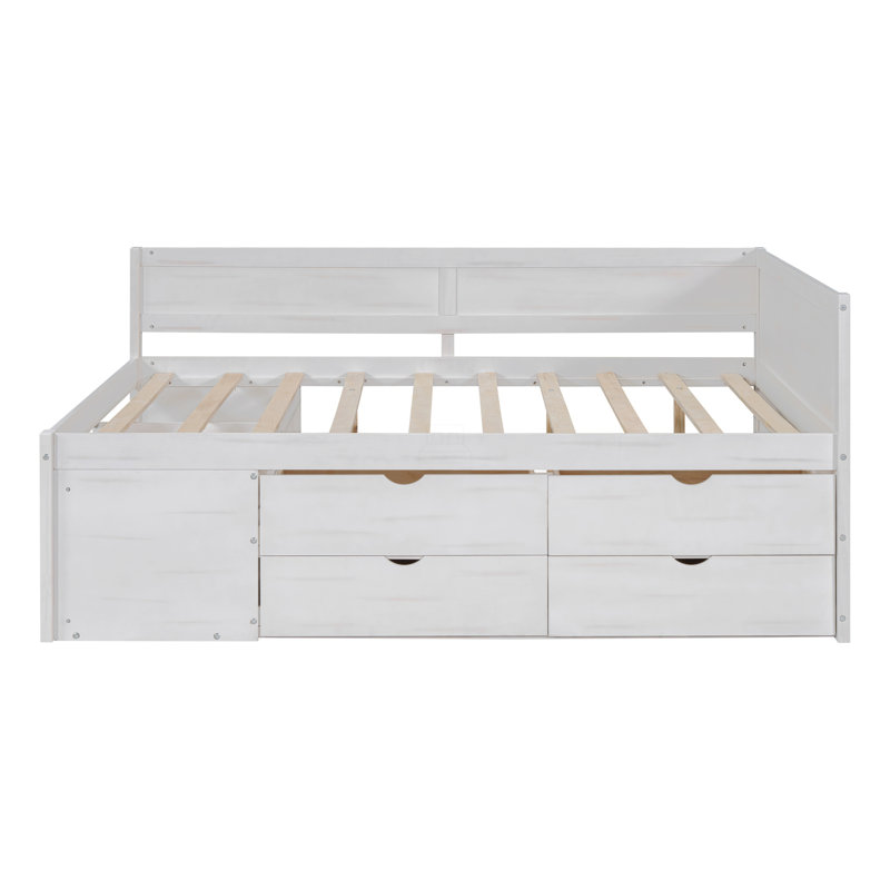 Lit de jour double avec tiroirs et tablettes, Double, Blanc