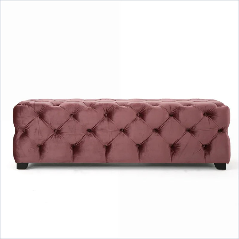 Ottoman Modern Glam Velvet Button-Tufted for Entry Hall, Coffee Table | 18.75”W x 50.75”D x 15.75”H | Black | Wood Frame