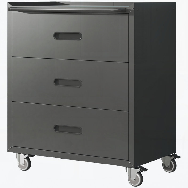 Armoire de rangement en métal robuste avec roulettes - Armoire à outils à 3 tiroirs pour les solutions de rangement de garage, de bureau et de maison