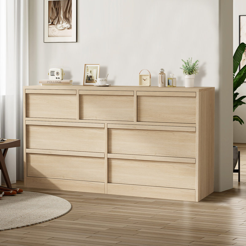 8 Drawer Dresser for Bedroom, 54" Wide Modern Double Dresser Organizer with Concave Handles, Wooden Chest of Drawers for Living Room, Nursery and Hallway