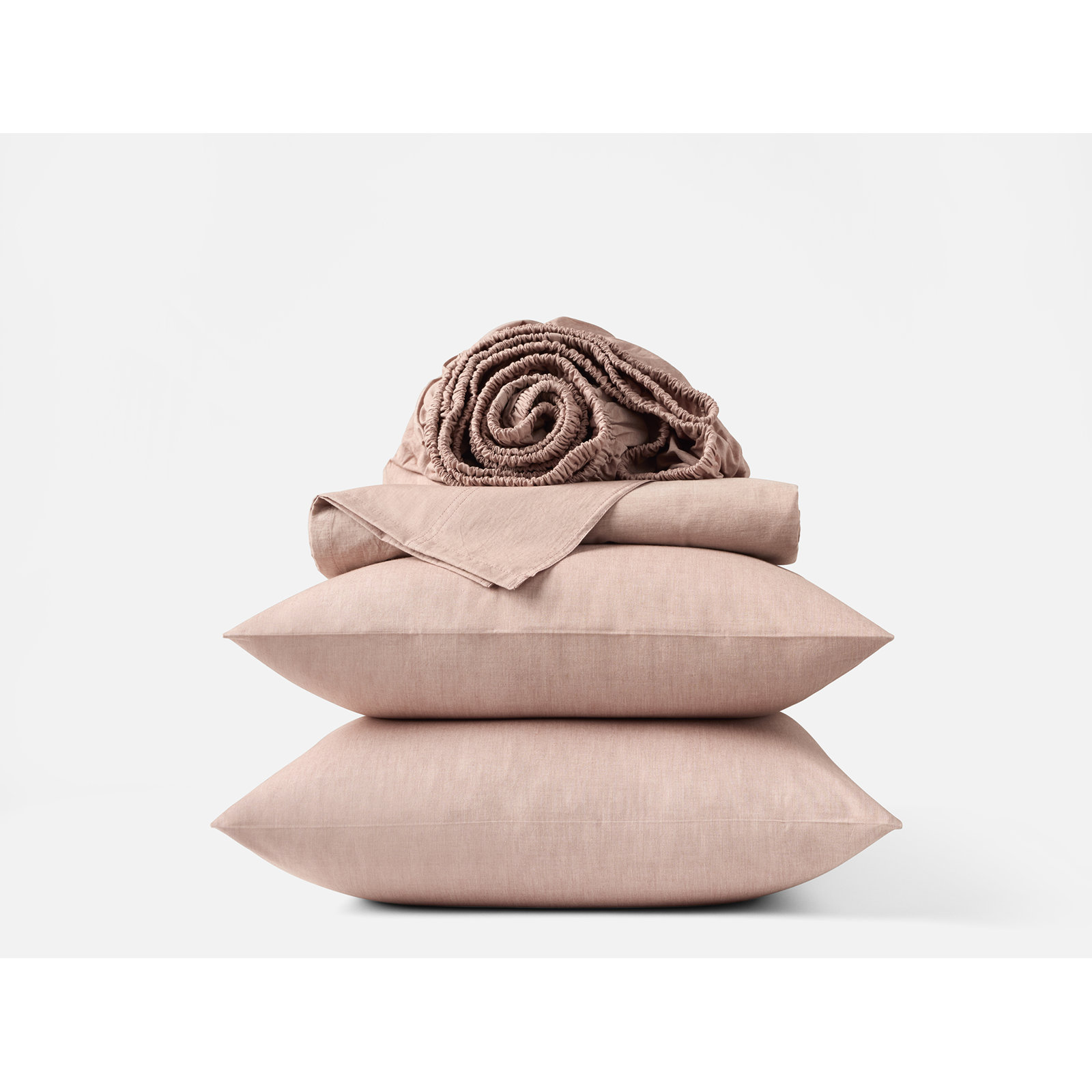 Organic Crinkled Percale 100% Cotton Percale Sheet Set, Queen Sheet Set with 2 Pillowcases, Praline Chambray