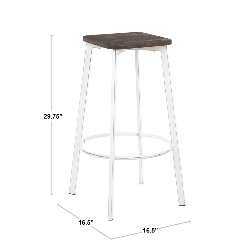 Tabouret de bar carré en métal blanc rétro et bambou grain de bois pressé espresso - ensemble de 2