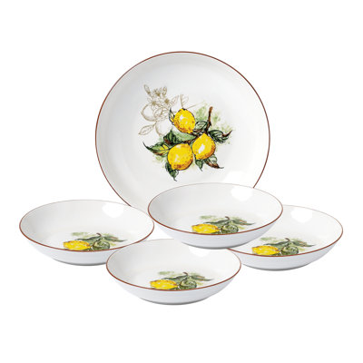 Ensemble de 5 pâtes en porcelaine Lorren Home Trends, 1 bol de service et 4 bols individuels, motif citron