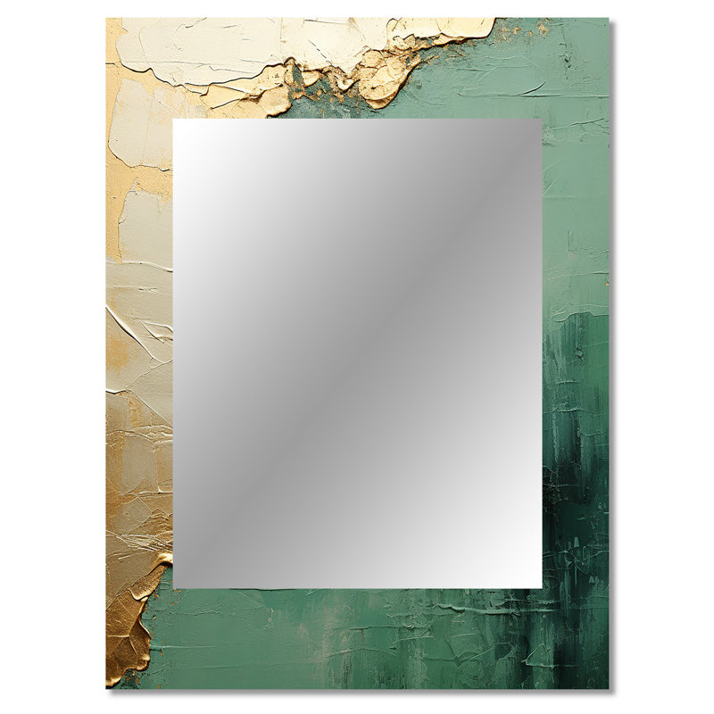 Or et vert, peinture Fusion II - peinture abstraite grand miroir, décoration murale moderne unique, 40 po x 30 po