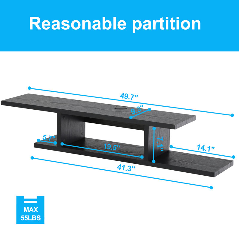 Renice Unfinished Floating TV Stand for TVs up to 55", Black 1